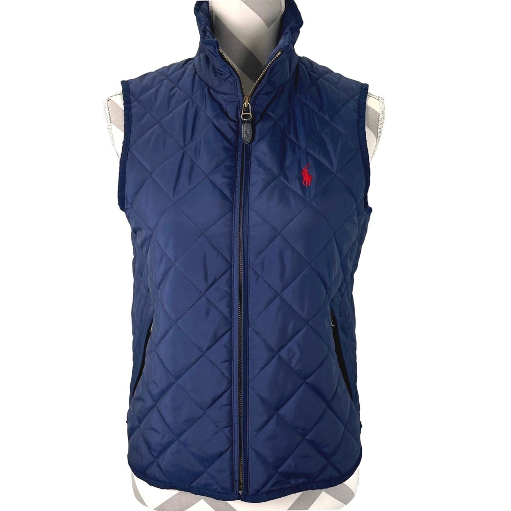 Polo Ralph Lauren Navy Blue Diamond Quilted Puffer Vest Red Pony Small